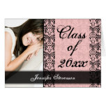 Pink and Black Damask Chic Graduation Annoncement Greeting Cards