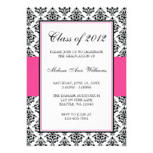 Pink and Black Damask Graduation Announcement