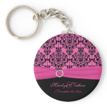 Pink and Black Damask Keychain