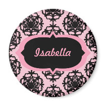 Pink and Black Damask Magnet