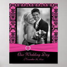 Pink and Black Damask Photo Frame Insert Print