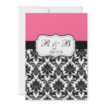 Pink and Black Damask Wedding Invite