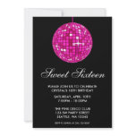 Pink and Black Disco Ball Sweet Sixteen Birthday Invitation