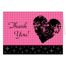 Pink and black disco dots Thank You note card