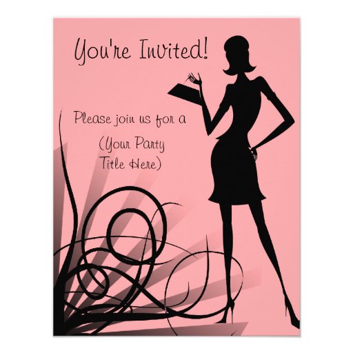 Pink and Black Dress Silhouette Custom Invitations