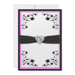 Pink and Black Floral Monogram Invitation