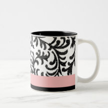 Pink and Black Floral Pattern Mugs