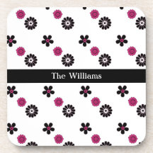 Pink and Black Flower Coasters