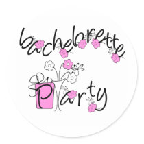 Pink and Black Flowers Bachelorette Party Stickers