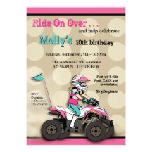 Pink and Black Girl ATV Rider Personalised Invitations