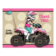 Pink and Black Girl ATV Rider Note Card Custom Invite