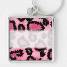 Pink and Black Leopard Print Pattern. Keychains