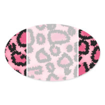 Pink and Black Leopard Print Pattern. Oval Sticker