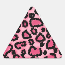 Pink and Black Leopard Print Pattern. Triangle Stickers