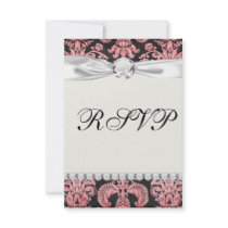 pink and black ornate fleur chic damask personalised invitation