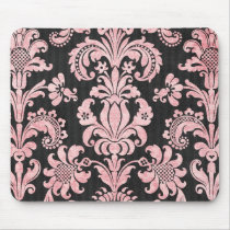 pink and black ornate fleur chic damask mouse pad