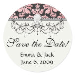 pink and black ornate fleur chic damask round sticker