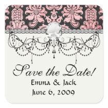 pink and black ornate fleur chic damask square sticker