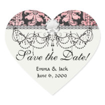 pink and black ornate fleur chic damask heart stickers