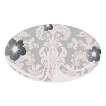 pink and black ornate fleur chic damask oval stickers
