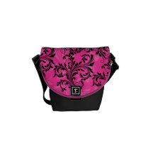 Pink and Black Ornate Scrolls Mini Messenger Bag