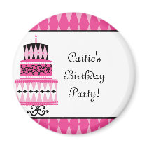 Pink and Black Party Cake Fridge Magnets