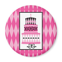 Pink and Black Party Cake Refrigerator Magnets