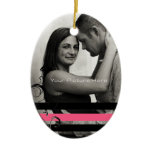 Pink and Black Photo Engagement Christmas Ornaments