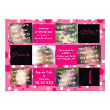 Pink and Black Polka Dot Birthday Invitation