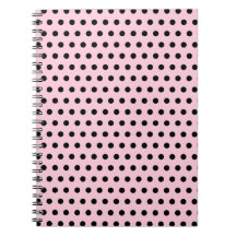 Pink and Black Polka Dot Pattern. Spotty. Spiral Notebook