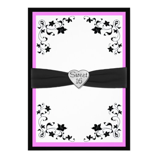 Pink and Black Sweet Sixteen Party Invitation