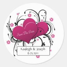 Pink and Black Swirls Save The Date Sticker