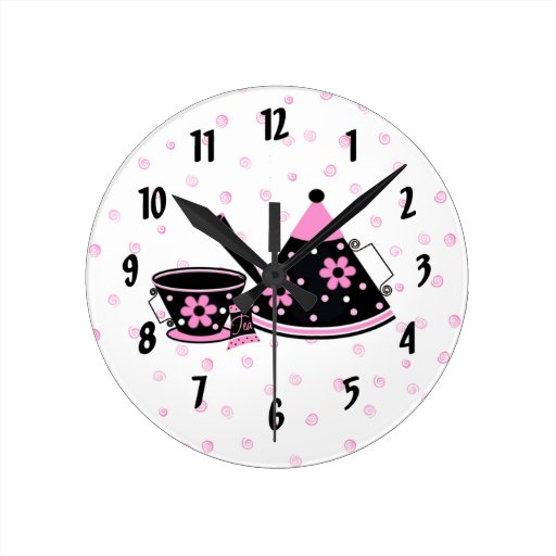 Pink and Black Teapot Kitchen Clock Zazzle
