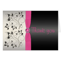 Pink and Black Thank You Card
