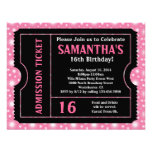 Pink and Black Ticket, Sweet 16 or Any Age Personalized Invites