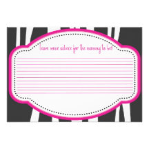 Pink and Black Zebra Baby Shower Advice Card Personalized Announcement