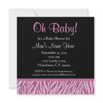Pink and Black Zebra Print Baby Shower Personalized Invites