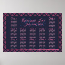 Pink and Blue Damask Seating Chart Print