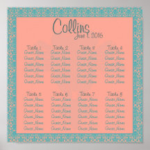 Pink and Blue Damask Seating Chart Print