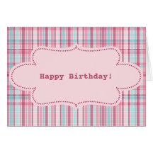 Pink and Blue Plaid with Label Greeting Card