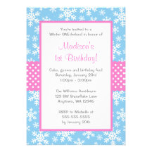 Pink and Blue Snowflakes Winter Onederland Personalized Announcements