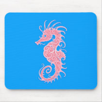Pink and Blue Tribal Seahorse Mousepad