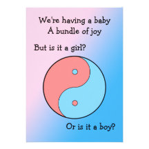 Pink and Blue Yin Yang Gender Reveal Personalised Announcements