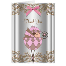 Pink and Brown Baby Shower Thank You Cards