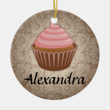 Pink and Brown Cupcake Custom Round Ornament