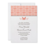 Pink and Brown Damask Butterfly Wedding Invitation