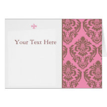 Pink and Brown Damask with Fluer Greeting Card