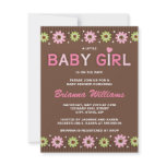 Pink and brown floral girl baby shower invitation