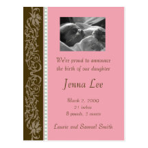Pink and Brown Flourish (Customisable) Postcards