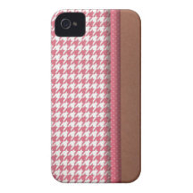 Pink and Brown Houndstooth iPhone 4 Cases